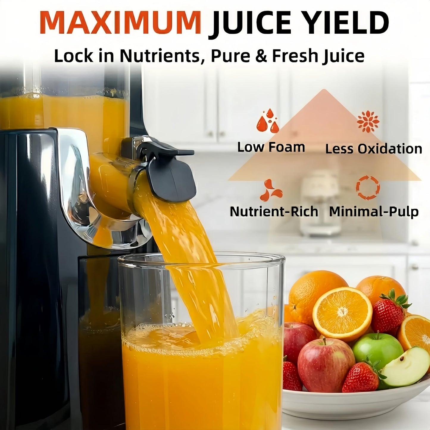 celiberry Cold Press Juicer Machines, 5.3” Large Feed Chute Slow Masticating Juicer for Whole Fruits & Vegetables, Easy Clean, 300W Quiet Juice Extractor, 99% High Juice Yield, Black