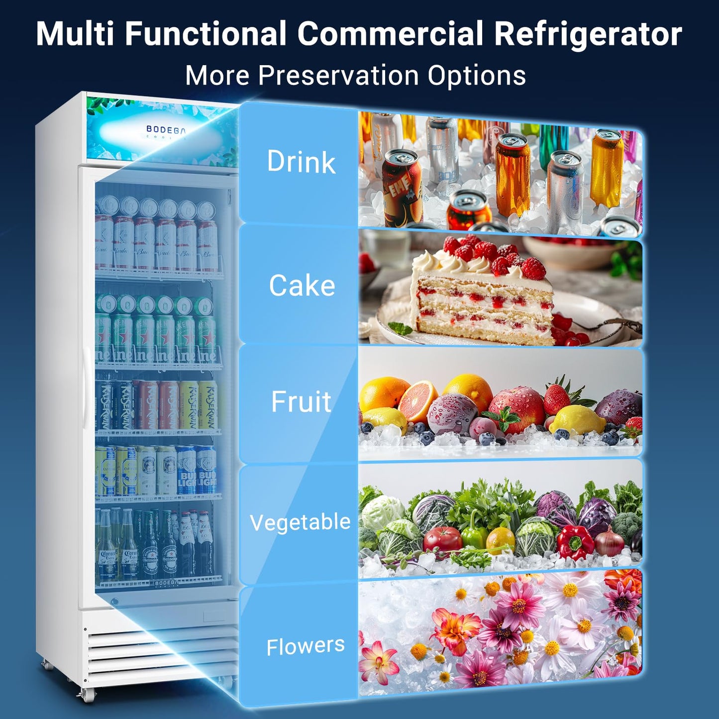BODEGA BODEGACOOLER Commercial Beverage Refrigerator with Glass Door,12.5 Cu.Ft Drink Refrigerator,Upright Large Display Merchandiser Beverage Bar Cooler Hold Beer,Soda Drinks,Wine with LED Light Box