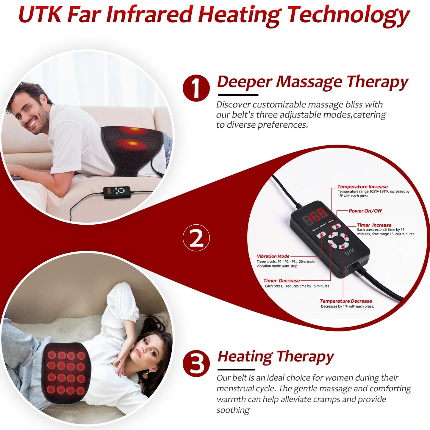 UTK Heating Pad for Back Pain Relief, Far Infrared Heating Pads with 20 Natural Jade Stones, Heating Fast, Hot Enough, Auto Shut Off, Smart Controller, 55'' Large Size Heat Pad for Back
