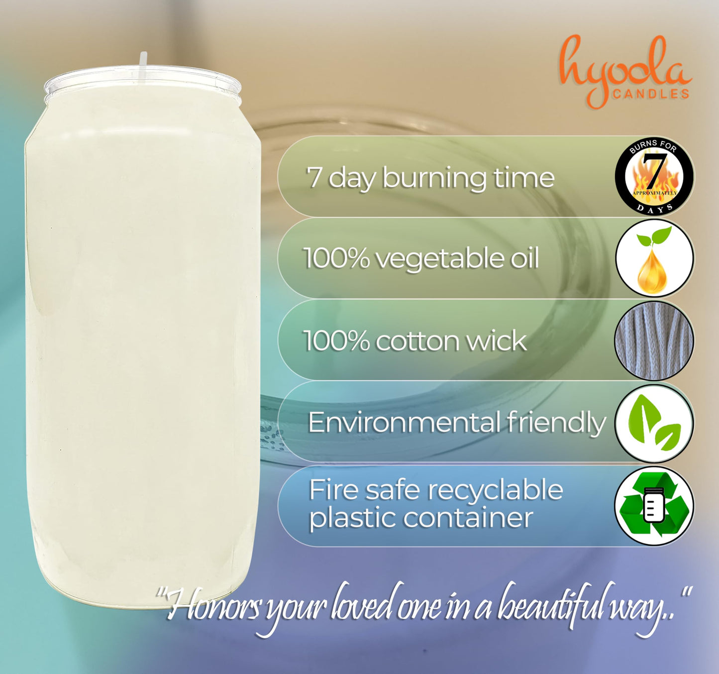 Hyoola 7 Day White Prayer Candles, 6 Pack - 6" Tall Pillar Candles for Religious, Memorial, Party Decor, Vigil and Emergency Use - Vegetable Oil Wax in Plastic Jar Container