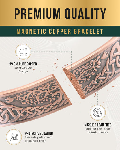 MagnetRX® Magnetic Copper Bracelets for Men – Effective 99.9% Pure Copper Bracelet for Men – Adjustable Copper Magnetic Bracelets (Irish Tree)