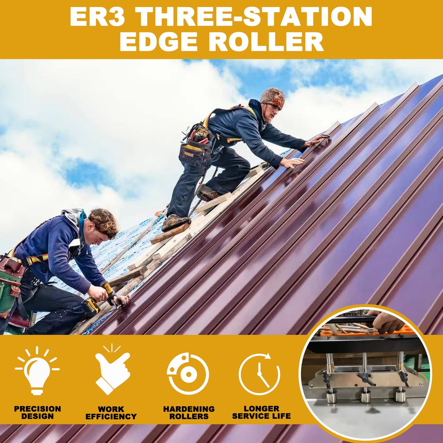 ER3 Three-Station Edge Roller Bender, Large Radius Sheet Metal Bead Roller Bender/Brake, 0-90° Bending Angle, Adjustable for Making 5/8" to 4" (16 to 102 MM) Bends in 29 to 22-Gauge Steel(Black)