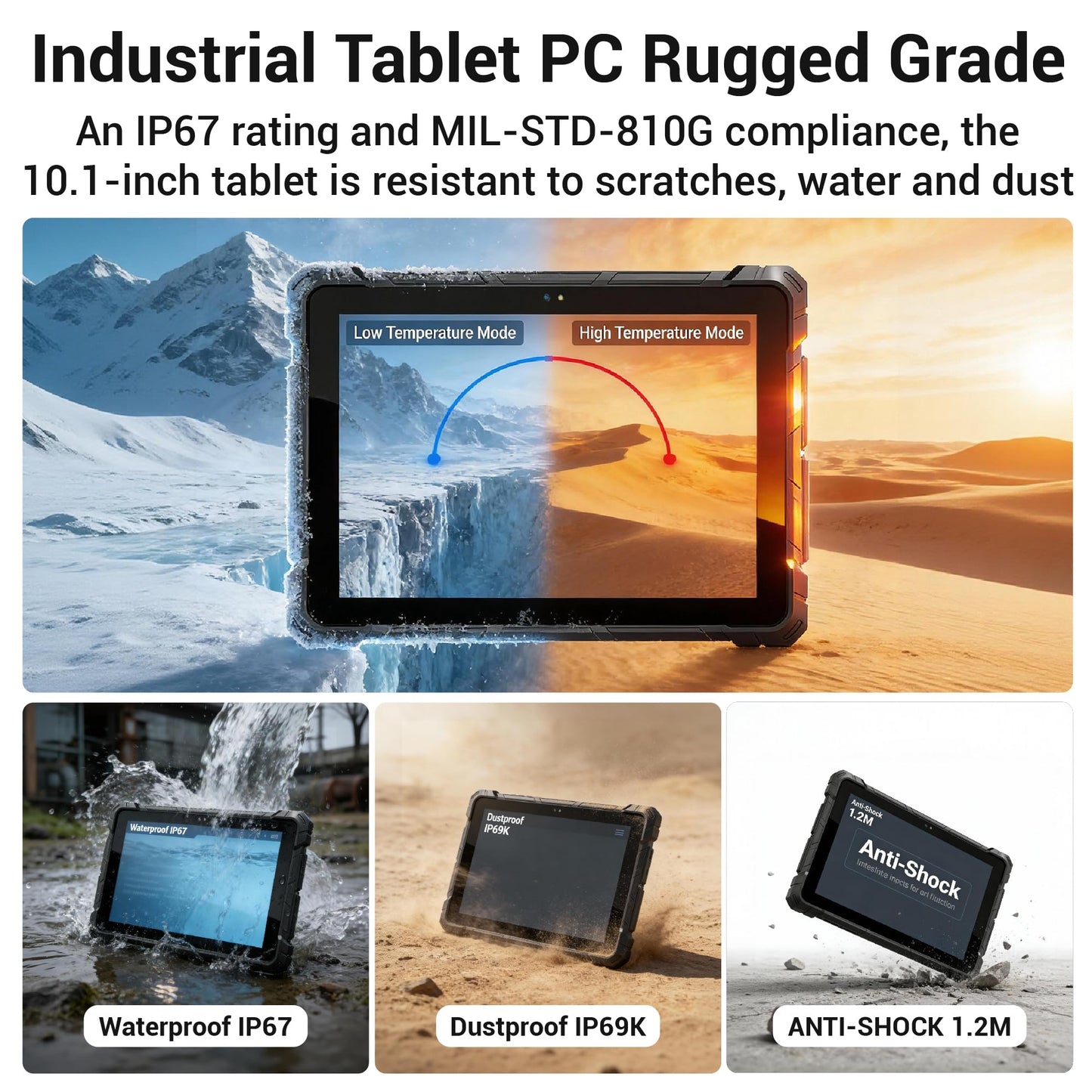 Rugged Tablet PC-HEIGAOLAPC Industrial Tablet Computer 10.1" Win11 Pro, IP67 Waterproof, Shockproof & Dustproof, 8000mAh Battery, N100 Processor, 8GB RAM 128GB SSD,4G LTE,GPS,1280*800, Type-C, RS232