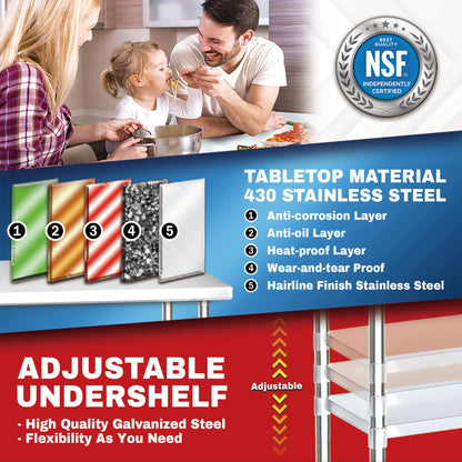 DuraSteel 24x30 NSF Stainless Steel Cart Work Table - Heavy Duty Rolling Food Prep Table Countertop Island - Metal Utility Cart on Wheels Caster, Grill Stand Storage Outdoor Kitchen Tables Bar Top