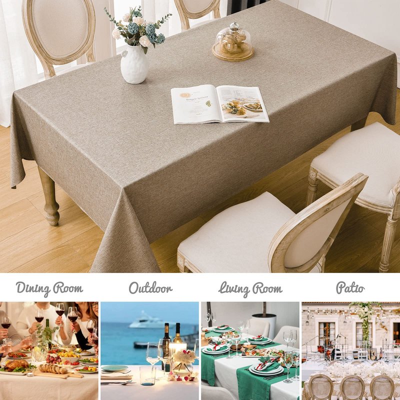 Veblandy 2 Pack Rectangle Tablecloth, 52x70 inch, Water Resistant Wrinkle Free Linen Textured Table Cloth Washable, Decorative Fabric Table Cover for Dining, Party and Camping, Mocha