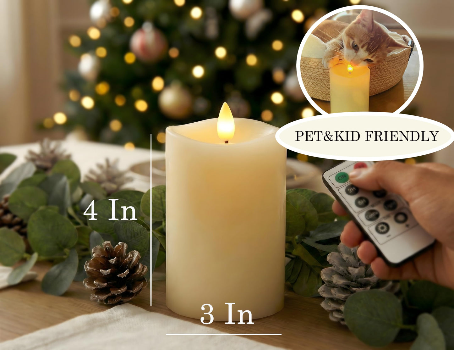 CozierGlow Flameless Pillar Candles Flickering with Remote Timer, Battery Operated LED Candles Up to 400 Hours, 3D Moving Flame Real Wax Candles. (Ivory Melted Top)