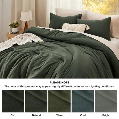 Bedsure Queen Comforter Set, Dark Green Soft Prewashed Bedding for All Seasons, 3 Pieces GentleSoft™ Bed Set, 1 Lightweight Comforter (90"x90") and 2 Pillowcases (20"x26")