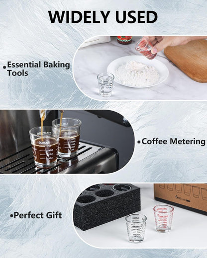 SAIAOKJ Shot Glasses Measuring Cup Set 2PACK Espresso Shot Glasses Liquid Heavy Glass 26-Incremental Measurement 1 OZ, 2 TBS, 6 TSP, 30 ML Kitchen Tools (Black)