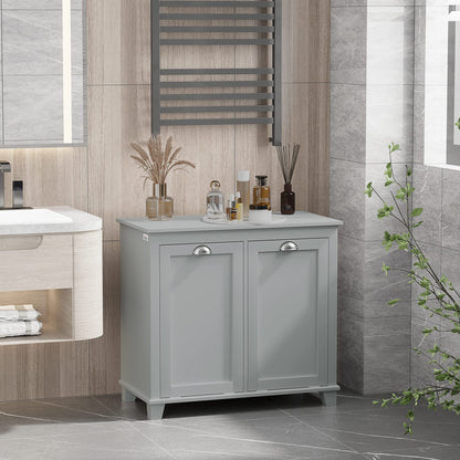 Amacv Tilt-Out Laundry Sorter Cabinet, Bathroom Storage Organizer with Two-Compartment Tilt-Out Hamper, Gray
