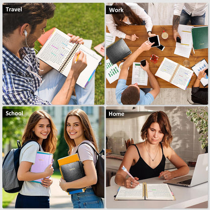 Hardcover Spiral Notebook Journal, 8"x10" Large B5 Notebooks with Removable Dividers Tabs, 300 Pages Leather 5 Subject Notebook College Ruled, Journal for Work School Note, 100 GSM Thick Paper,Black