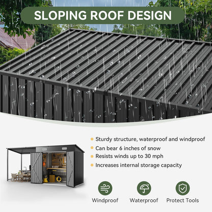 Aoxun 6x4FT Outdoor Storage Shed & Hardtop Gazebo Combo, 12x4FT Metal Lean to Shed with Open-Sided Pergola, 2-in-1 Durable Garden Tool Shed for Patio, Backyard, Deck