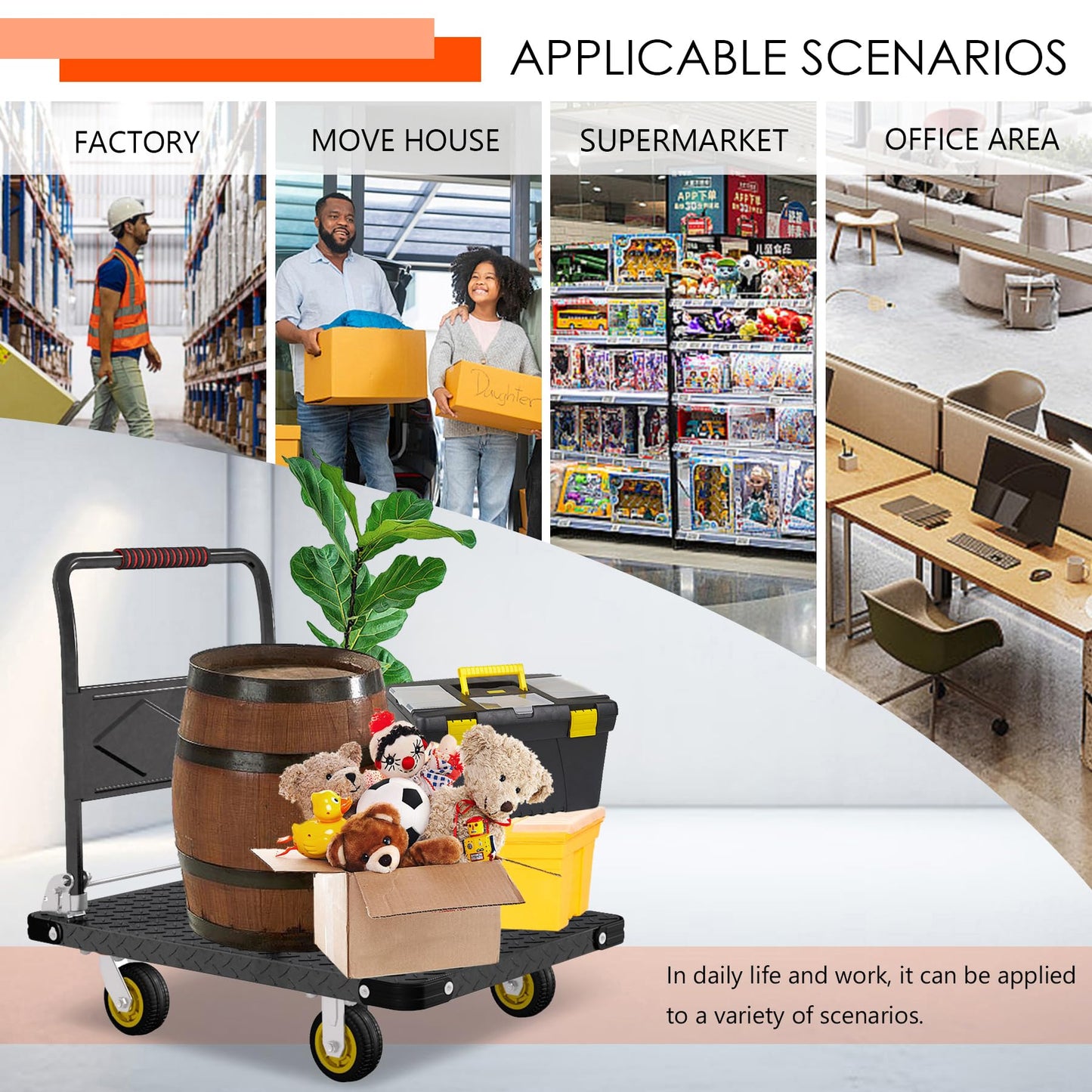 Platform Truck, Foldable Flatbed Cart Heavy Duty Push Cart Dolly Large Platform w/ 5'' Swivel Wheels 2000LBS Capacity Moving Hand Dolly for Groceries, Garage, Warehouse (35'' L x 22.5'' W)