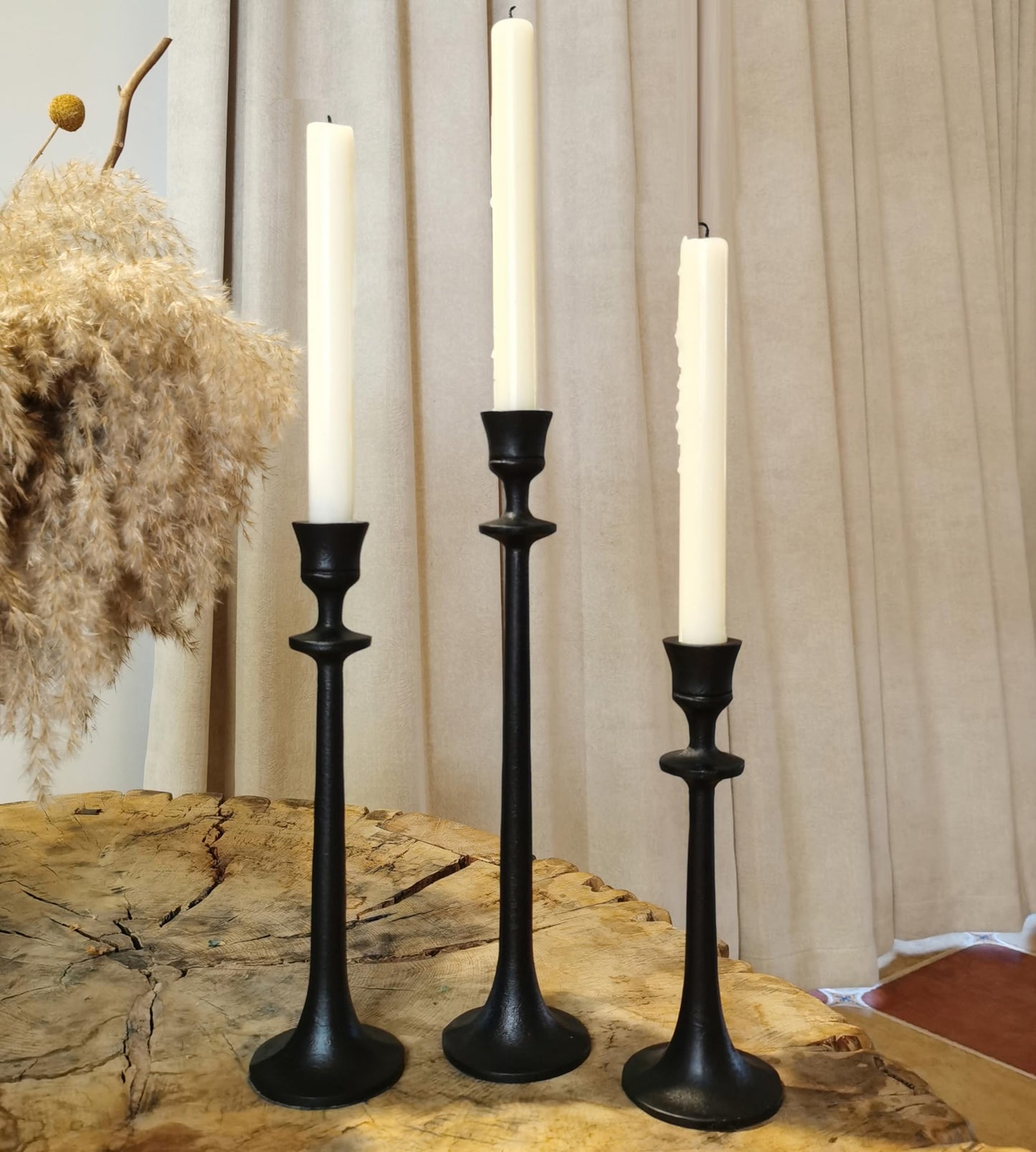 Iron Taper Candle Holder - Set of 3 Decorative Candle Stand - Candlestick Holder for Wedding, Dinning, Party - Black