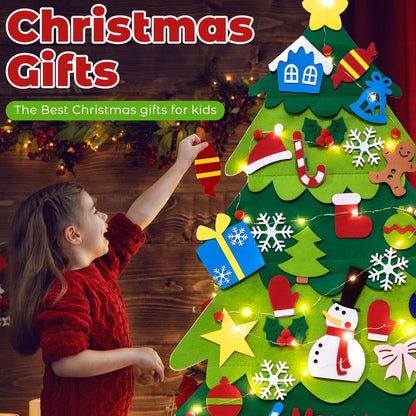 TonJin Felt Christmas Tree Set for Toddlers Kids with 3m/9.8ft Led String Light, 3.2ft/98cm Wall Hanging DIY Christmas Tree with 32 Detachable Ornaments for Xmas Home Decoration
