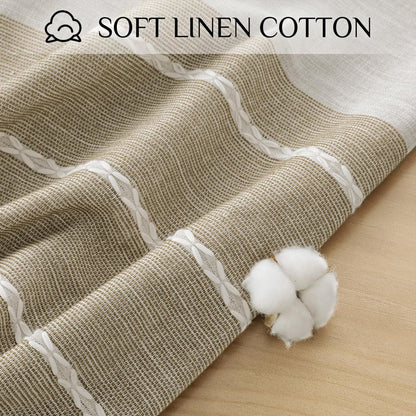 Softalker Outdoor Tablecloth Rectangle, Waterproof Linen Cotton Farmhouse Table Cloths with Tassel, Heavy Weight Wrinkle Free Boho Table Cover for Picnic Camping Dining - 55 x 70 Inch, Coffee Lines