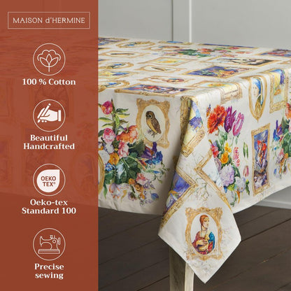 Maison d' Hermine Table Cloth Square Table 100% Cotton 60 x 60 Inches Tablecloth Reusable Decorative for Dining Kitchen Room Farmhouse Home Gifts for Mothers Day Spring Summer - Masterpiece