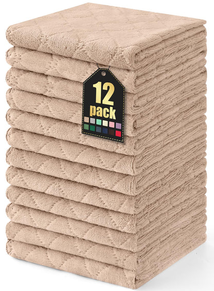 Homaxy 12 Pack Kitchen Dish Cloths (10 x 10 Inches, Grey), Super Soft and Absorbent Coral Velvet Dish Towels, Nonstick Oil Fast Drying Microfiber Cleaning Cloth, No Lint Household Dishcloths