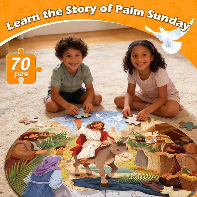 Christian Easter Gifts for Kids 70 Piece Jesus Floor Puzzles for Kid Easter Basket Stuffers Christian Educational Toy for Sunday School Holy Week Palm Sunday Gift Boys Girls Ages 3-8