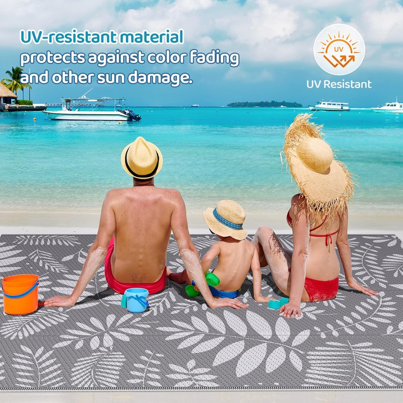 StepRite Outdoor Rug, Patio Rug, Plastic Straw Camping Rugs, Large Waterproof Area Rug and Mat for Outdoors, RV, Patio, Backyard, Deck, Porch, Beach, Balcony, (5'x 8', White&Gray)