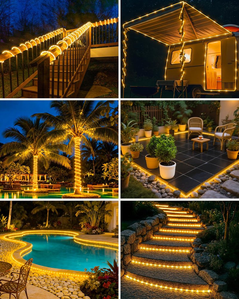 btfarm 2 Pack Solar Rope Lights Outdoor, 120LED 46FT Solar String Lights Outside Waterproof, 8 Lighting Modes Solar Powered Strip Light for Garden Tree Christmas Yard Party Wedding Decor, Warm White