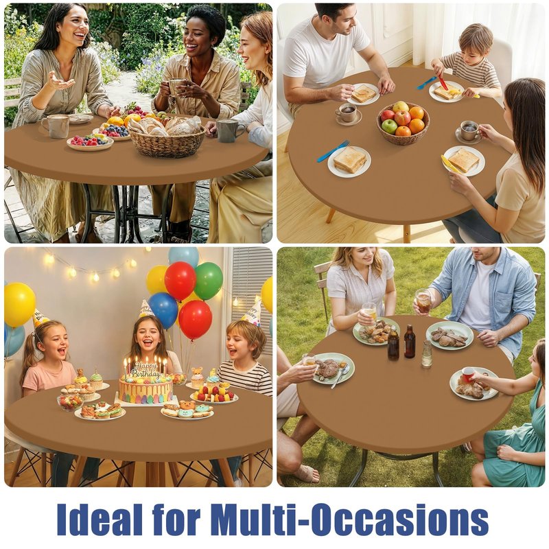 Moosfor Round Spandex Tablecloth, Elastic Fitted Waterproof Tablecloths for 36"-44" Tables, Stretch Washable Picnic Table Cover for Camping, Dining, Indoor and Outdoor,Brown