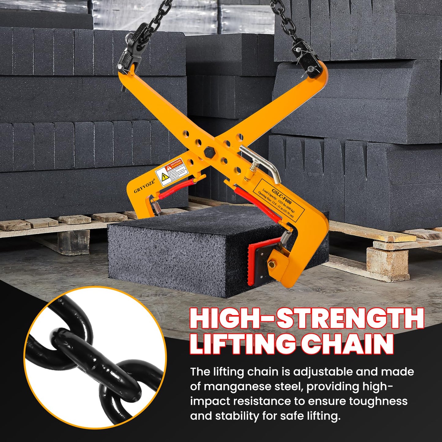 GRYVOZE 1323 lbs Stone Lifting Clamp, Adjustable Range: 13.8"-31" Granite Slab Lifting Clamp, Heavy Duty Scissor Clamps for Carrying and Vertical Transport of Concrete Blocks, Slate Sheets Curb Stones
