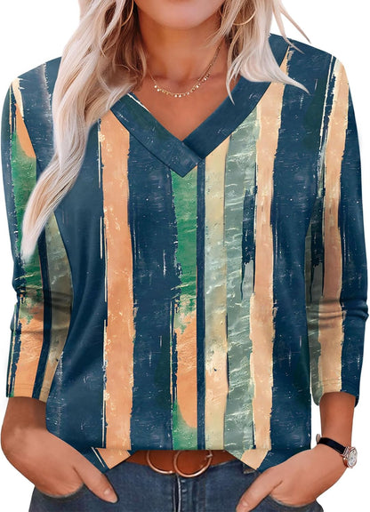 XIEERDUO Long Sleeve Shirts for Women V Neck Fall Tops Basic Tunic Tops Loose Fit Dressy 2025