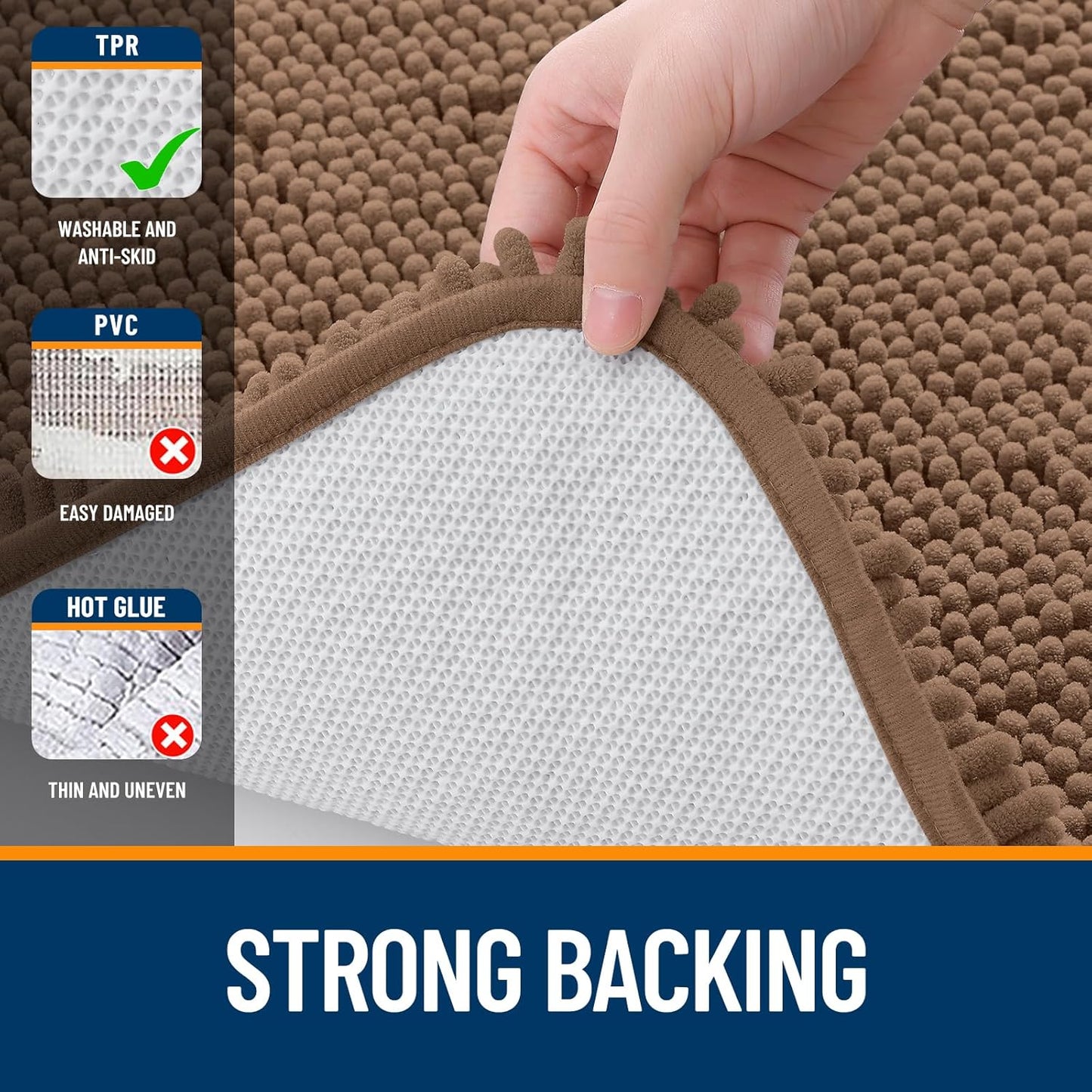 OLANLY Large Bath Rugs - Extra Soft Chenille, Quick Dry & Absorbent | 59x35 Mocha, Machine Washable