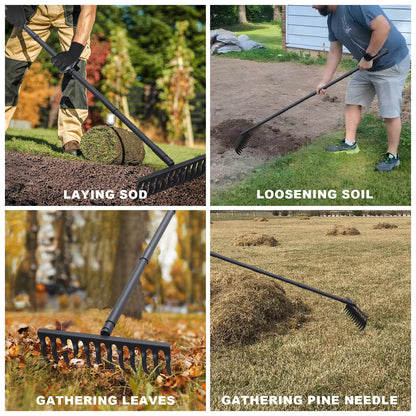 Pragmatist Bow Rake Heavy Duty 60" Metal Head Garden Rake with Adjustable Stainless Steel Handle Garden Tool for Loosening Soil Leveling Mulch Gathering Leaf