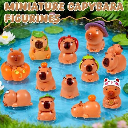 Exasinine Mini Capybara Figurines - 12pcs Resin Set for DIY Fairy Garden Decor | Home & Birthday Gifts