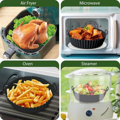 3 Pack Air Fryer Silicone Liners, 8Inch Airfryer Liners, AirFryer Basket Liner, Reusable Food Grade Air Fryers Basket Pots Oven Liner Baking Tray, Air Fryer Silicone Mat Accessories Kitchen