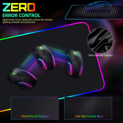 Wireless Charging Mouse Pad, RGB Gaming Mousepad, 31.5"x15.7" Extra Large Desk Pad, 13 Light Modes, Ultra-Smooth Surface, Non-Slip Base, Waterproof Computer Keyboard Mat for MacBook, PC, Laptop, Black