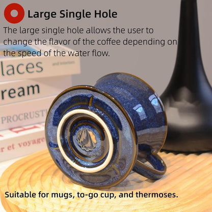 LonMuseum Ceramic Coffee Dripper includes 50 Filters 01 Pour Over Coffee Maker Porcelain V Hand Brewed Set Pottery Artisanal Drip Brew Barista Gift 1 Cup for Single People Travel Camping Office Home