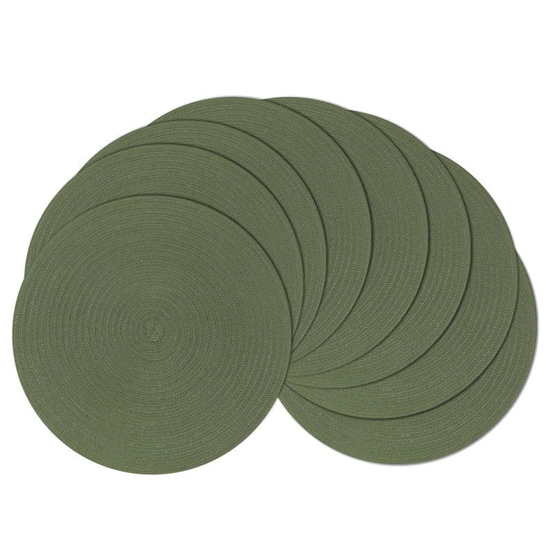 SHACOS Round Placemats Set of 8 Washable 15 inch Round Table Mats Cotton Polyester Woven Braided Place Mats for Dining Table Wedding Party Decor (Olive Green, 8)