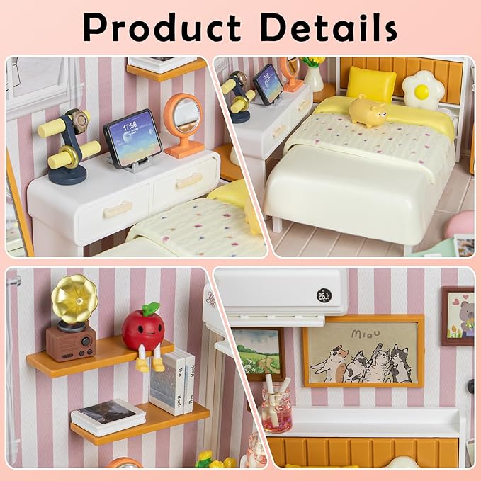 DIY Miniature House Kit Gift for Teens Mini Dollhouse with Roof &amp Dust Covers Light Furniture Creative Crafts for Adults for Mini Figures &amp Christmas Decor Gift Idea