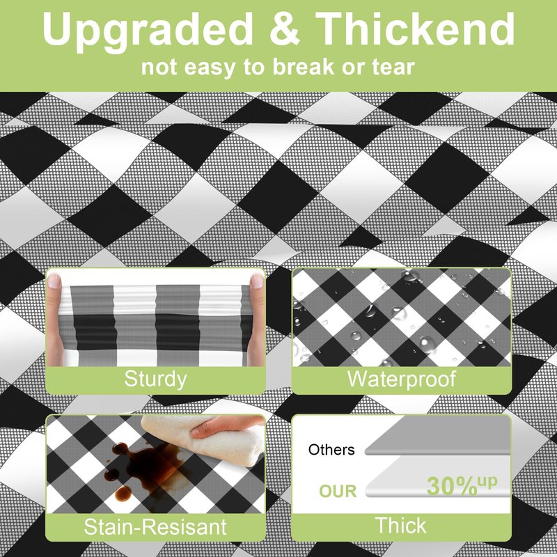 QIKSION Black Gingham Tablecloth Disposable 3 Pack, 54 x 108 Inch Black and White Checkered Table Cloth for Picnic, Outdoor BBQ Decorations, Birthday Party Supplies, Rectangle, Plastic Table Cover