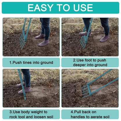 Broadfork Garden Tool Heavy Duty 5 Tines 20 in Wide Broad Fork for Gardening, 55 inch Ergonomic U-Shaped Design Hand Tiller for Cultivating, Aerate Clay Soil for Farm