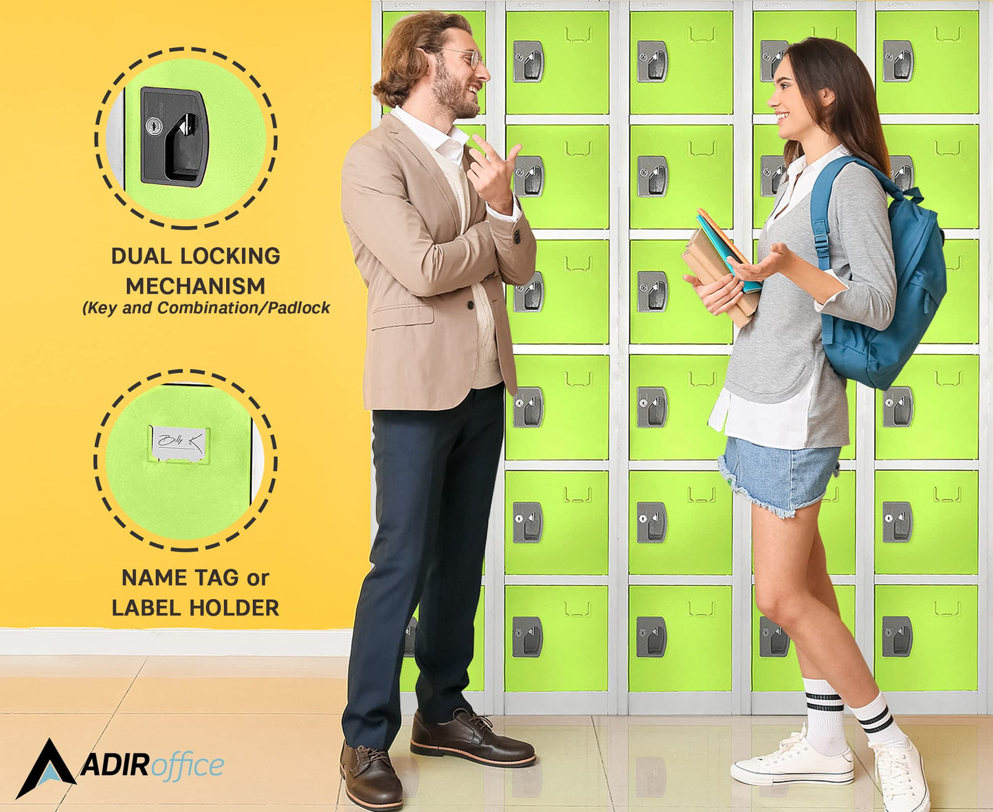 AdirOffice Large School Locker with 6 Doors 6 Hooks Storage Locker for Garage Storage - Office Storage Lockers (6 Door, Green)