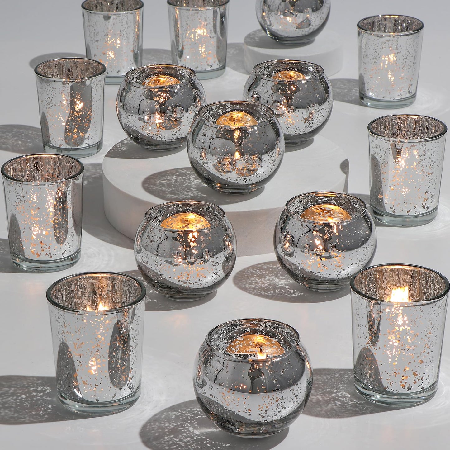 DEVI 48PCS Assorted Votive Candle Holders, Mercury Glass Candle Holder for Party,Wedding Centerpieces for Tables,Birthday Table Decor