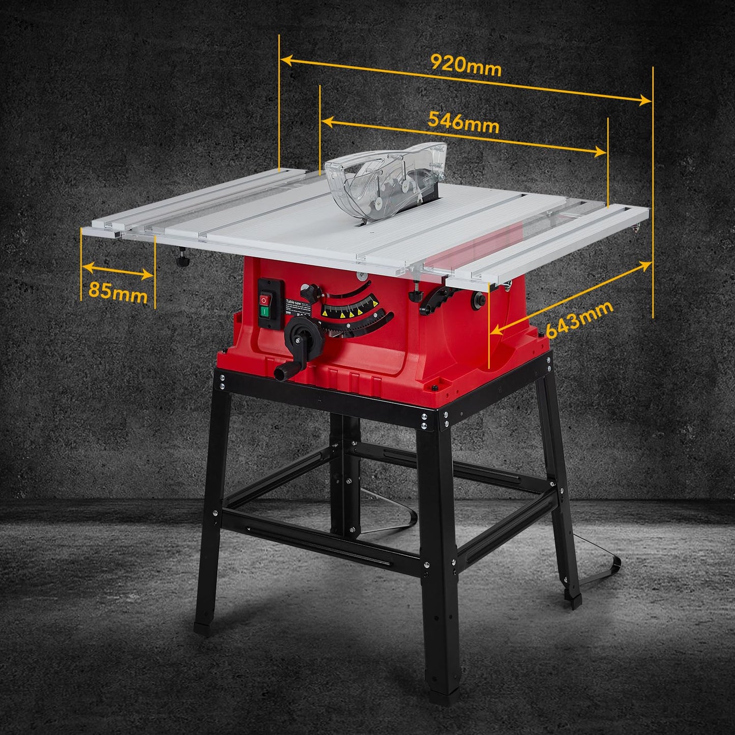Table Saw 10 Inch, 15 Amp 5000RPM Powerful Tablesaw With Stand & Protective Cover, 36 X 25 Inch Tabletop Saw 90° Cross Cut & 0-45° Bevel Cut, Adjustable Depth, for Woodworking, Metal, Plastic