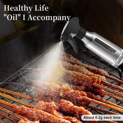 Micyples Oil Sprayer for Cooking,Stainless Steel Olive Oil Mister for Air Fryer Black Nozzel Dispenser Bottles Fat Reduction Glass Oil Control Spray Pot 6.35oz(180ml) Capacity