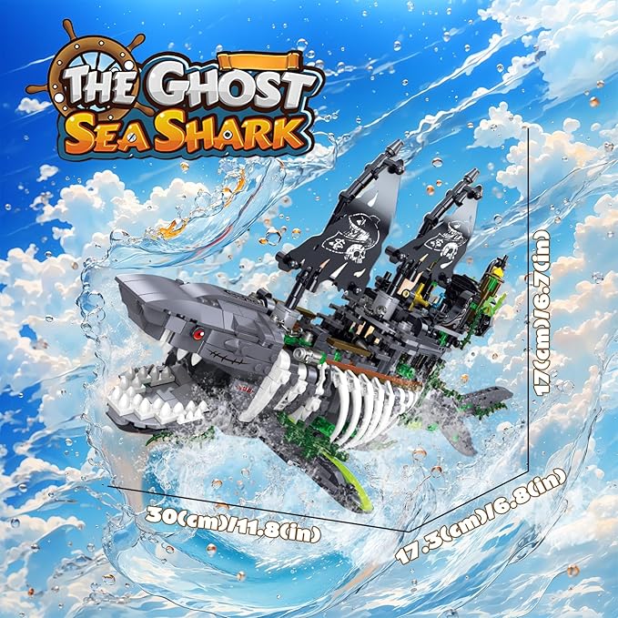 Mechanical Shark Ship Building Blocks Set The Ghost Sea Shark Pirate Ship Building Blocks SetsToys Gift for Kids Adult Collections Enthusiasts