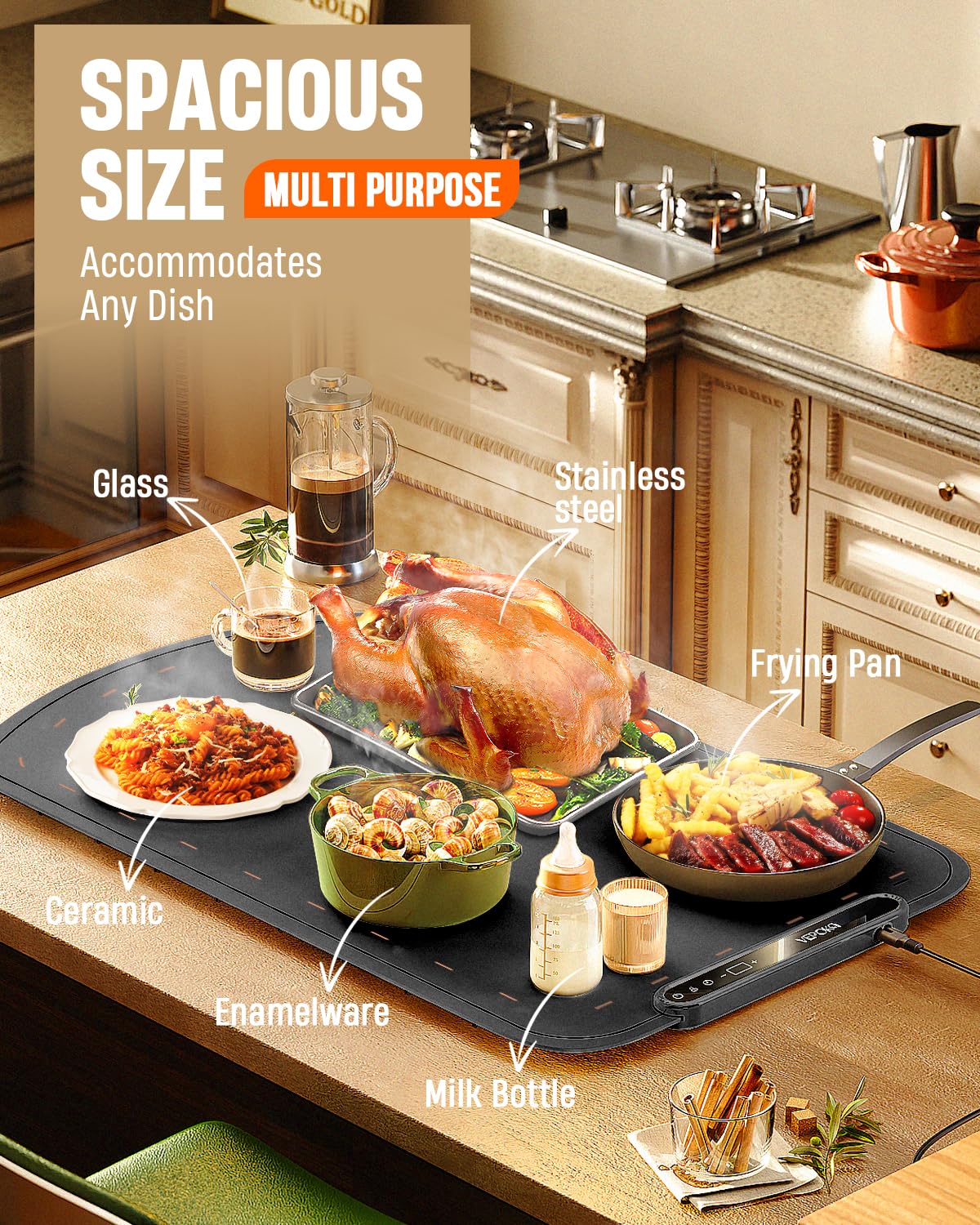 Warming Mat for Food, VEPOKA Food Warmer Mat for Countertop, Electric Warming Tray with 7 Temp Levels & Auto Shut-Off, Food Warmers for Parties, Ideal Gift for Kitchen & Buffet Use