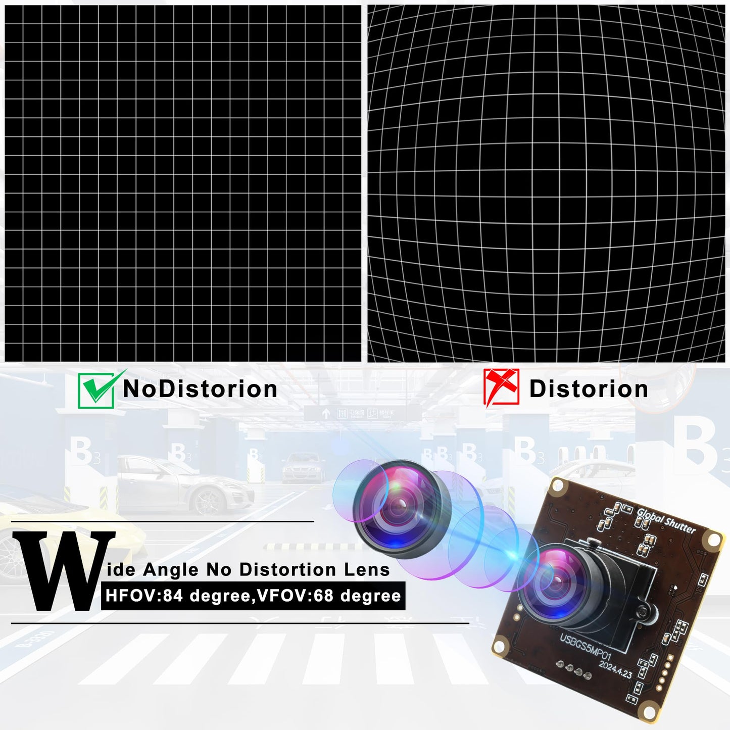 ALPCAM 5MP Global Shutter USB Camera Module, High Speed 60fps 1080P PC Webcam with No Distortion Lens Lightburn Camera, for Computer, Laptop, Android, and Raspberry Pi