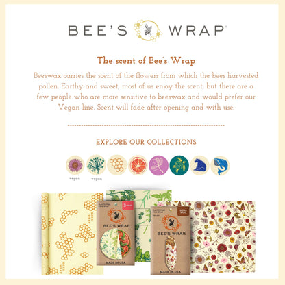 Bee's Wrap Beeswax Wraps for Food - 3 Pack of Assorted Beeswax Wraps - Small, Medium & Large Wrap - Plastic Free Made in USA Reusable Natural Food Wrap - Botanical Print