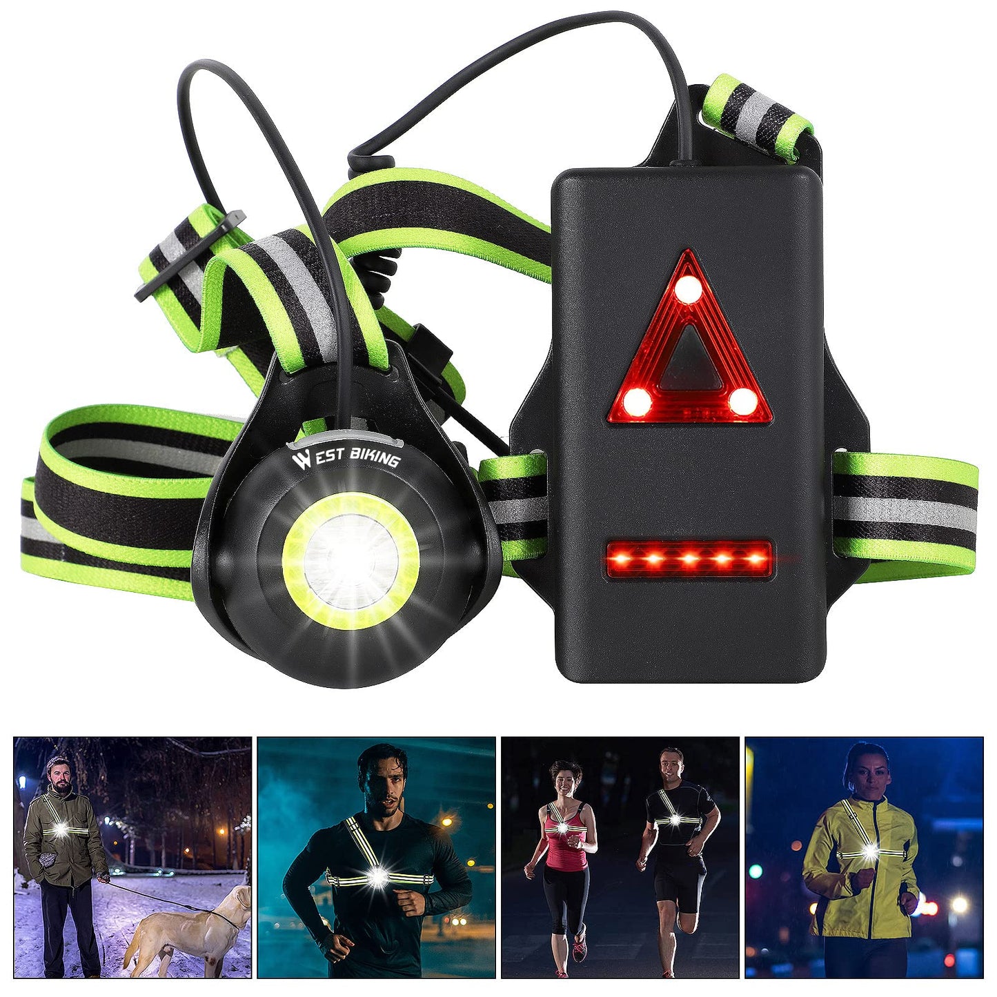 ICOCOPRO Running Light with Reflectors, 90° Adjustable LED Chest Light, Waterproof, USB Rechargeable, 500 Lumens, Running Lamp with Red Light for Running, Jogging, Fishing, Camping