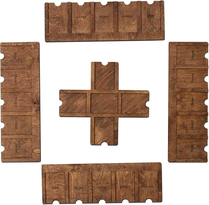 Custom Compatible with SKIPBO Card Game Player Organizers - Compatible with SKIPBO Game Board - Handmade Compatible with SKIPBO Gameboard | Complete set - 4 Player Trays + 1 Center Console | Red Oak