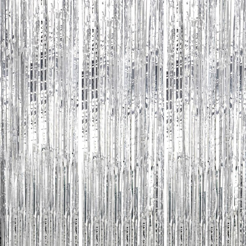 DECOCKRAT 3 Pack Foil Fringe Backdrop - Silver Shiny Tinsel Curtains for Party Decoration/Photo Booth Props - 3.3x8.2 FT Metallic Foil Backdrop for Birthday, Wedding, Graduation, Christmas.