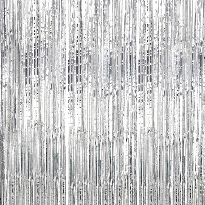 DECOCKRAT 3 Pack Foil Fringe Backdrop - Silver Shiny Tinsel Curtains for Party Decoration/Photo Booth Props - 3.3x8.2 FT Metallic Foil Backdrop for Birthday, Wedding, Graduation, Christmas.