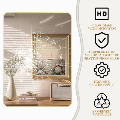 Fun Memories Gold Bathroom Mirror 16x20 Inch Bathroom Vanity, Metal Black Frame Large Mirror, Modern Wall Mirror for Bathroom, Tempered Glass, Farmhouse, Horizontally or Vertically